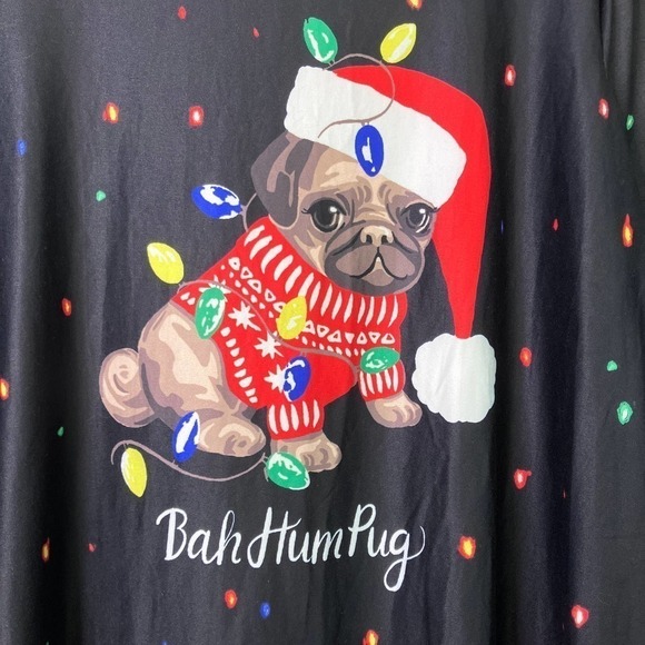 Dress Works Bah Hum Pug Christmas Holiday Scrooge Dog Festive Lights Dress Sz M - Picture 11 of 15